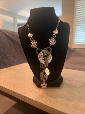 Boho Silver-Tone Pendant Statement Necklace